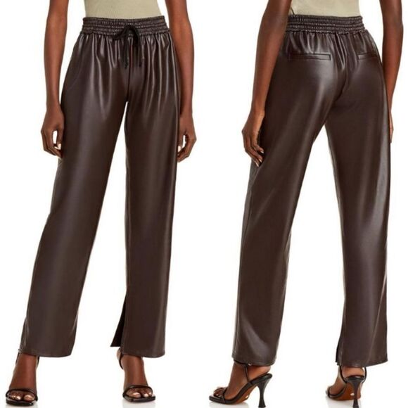 A.L.C. Leo Brown Faux Leather Brown Pants Wide Straight Leg Ankle Size 0 - Picture 1 of 13